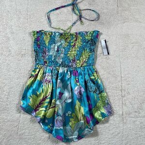Vintage Y2K Vibrant Floral Halter Scrunch Tank Top Blouse